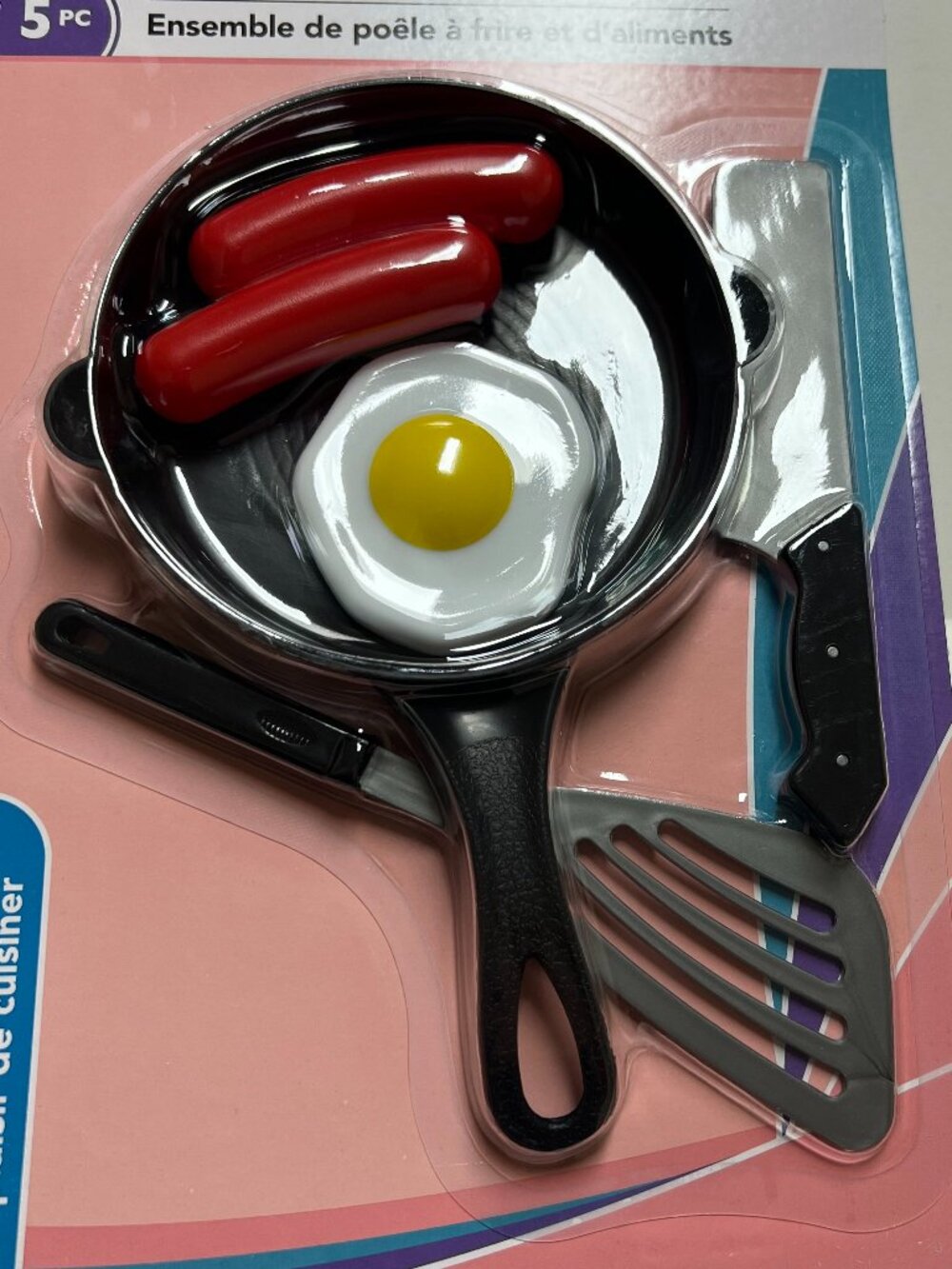 Kids Pretend to Play Kitchen Toy Set Plastic Frying Pan 5pcs Breakfast